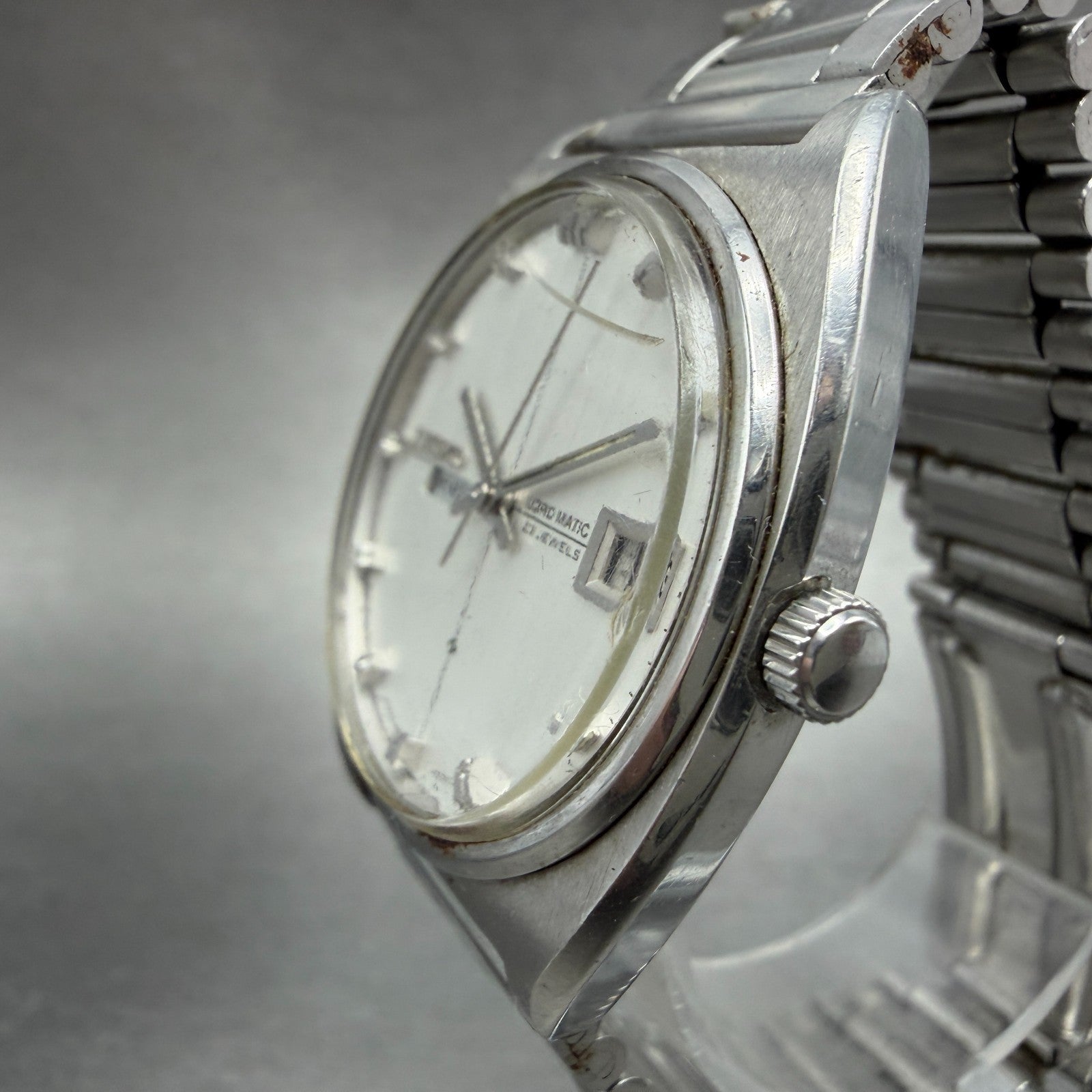 Seiko Lord Matic Watch Men 35mm Silver Dial Silver Tone Daydate 5606-7050 Runs2
