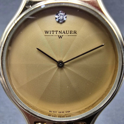 Wittnauer Watch Men 32mm Champagne Dial Gold Tone Round 5784 New Battery1