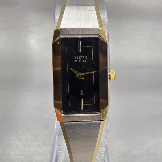 Citizen CQ Watch Women 13mm Black Dial Two Tone Rectangle 5421-F42228 New Batt0