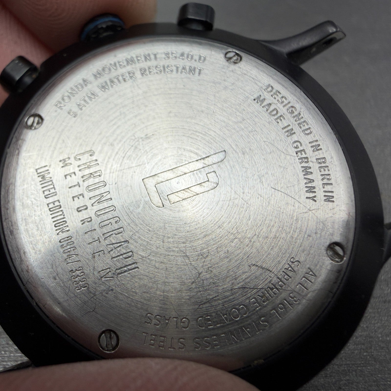 Lilienthal Berlin Chronograph Watch Men 42mm Black Dial Black Meteorite PARTS8