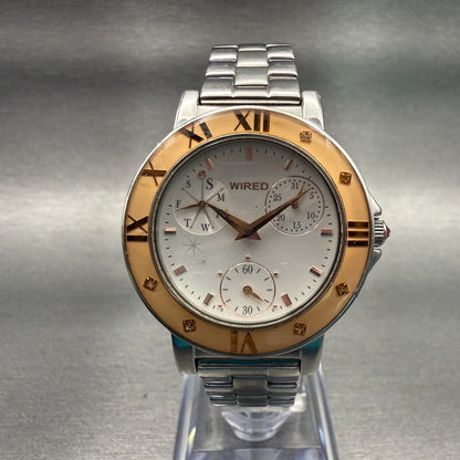 Seiko Wired Watch Women 33mm White Dial Two Tone Daydate Round VD76-KH80 New bat0