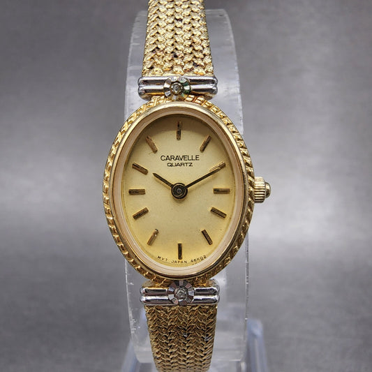 Bulova Caravelle Watch Women 17mm Cream Dial Gold Tone Mesh Band 46K02 New Batt0