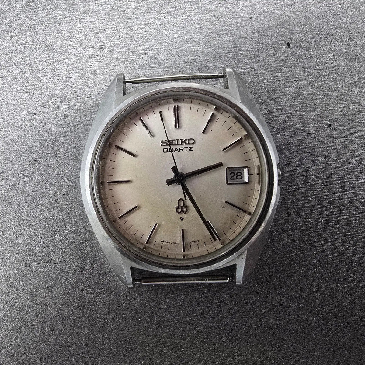 Seiko Watch Men 37mm White Dial Steel Date Round 3802 Movement 3802-7030 PARTS0