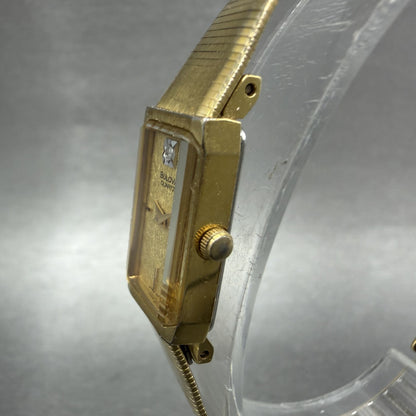 Bulova Tank Watch Women 13mm Champagne Dial Gold Tone Rdctangle 92T75 NewBattery2