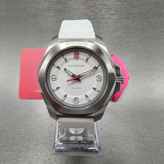 Victorinox INOX Watch Women 38mm White Dial Steel Date Resin Band Round 2419210