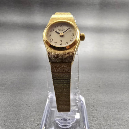 Citizen CQ Watch Women 17mm Champagne Dial Gold Tone Oval 3220-890779 New Batt5