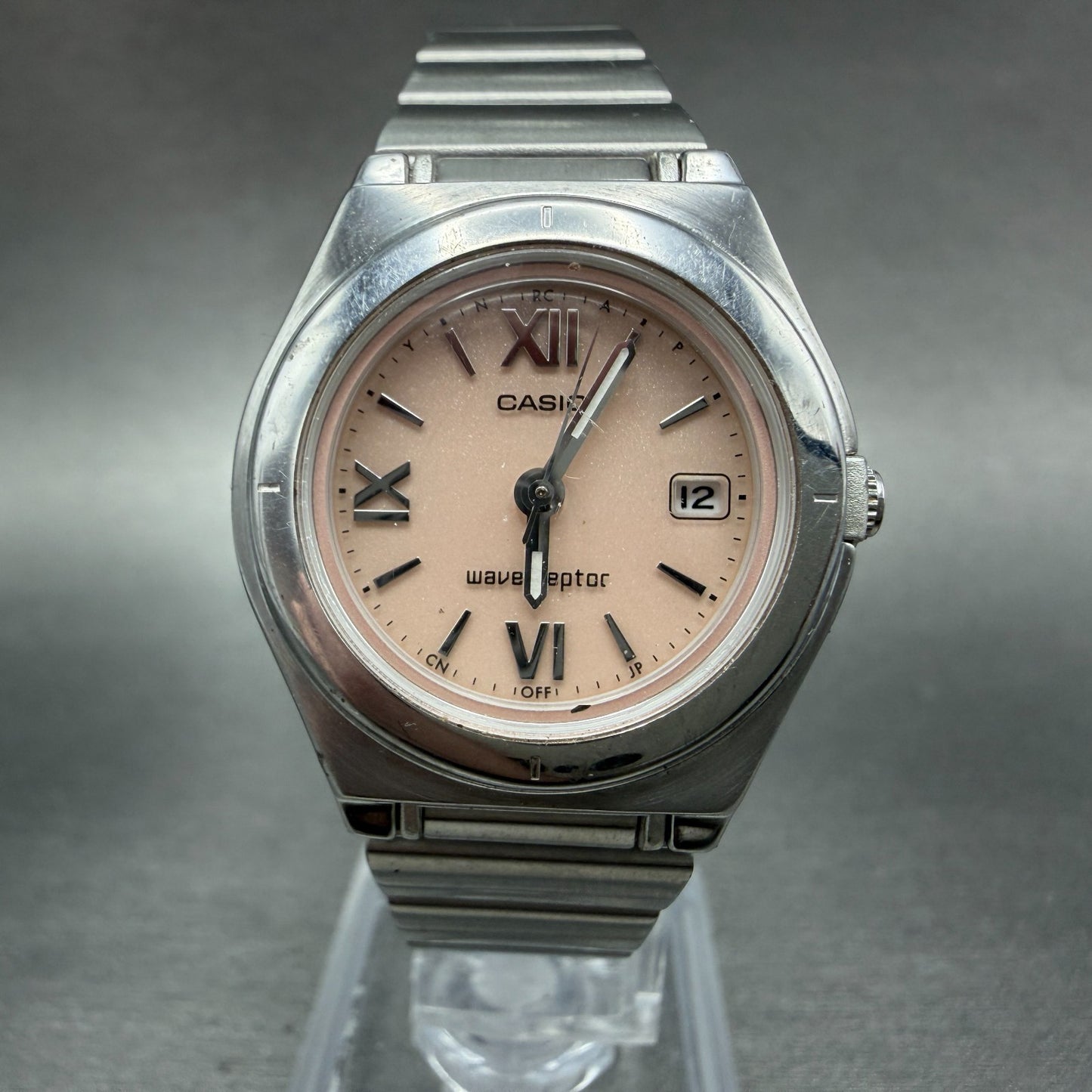 Casio Waveceptor Watch Women 28mm Pink Dial Silver Tone Date Round LWQ-10 Works0
