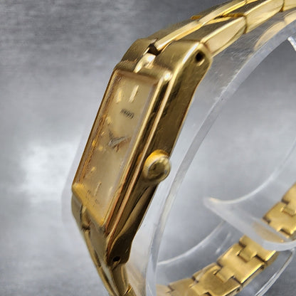 Seiko Watch Women 13mm Gold Dial Gold Tone Rectangle 2E207479 New Battery2