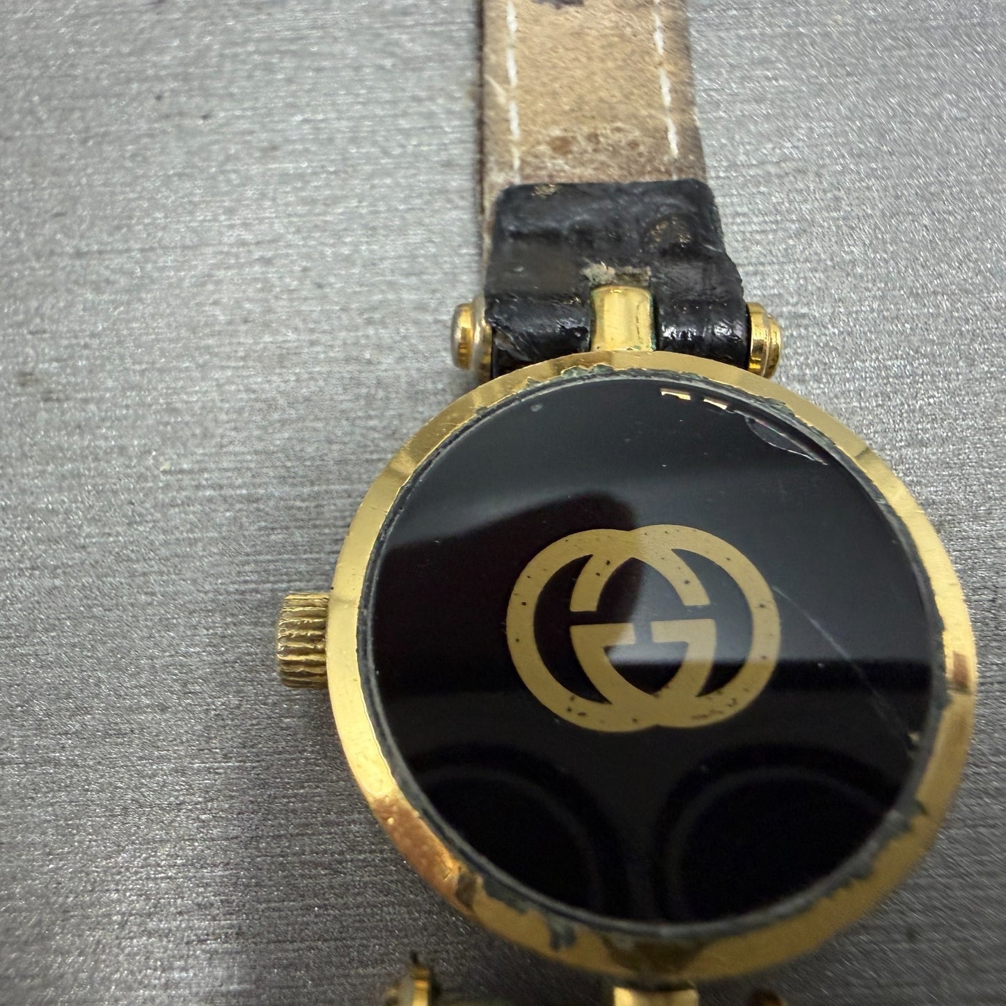 Gucci 2000L Watch Women 21mm Black Dial Gold Plated Round Vintage PARTS8