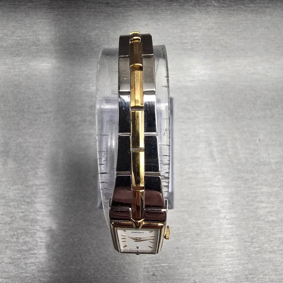 Seiko Tank Watch Women 13mm White Dial Two Tone Rectangle 2E20-7479 New Batteryv4