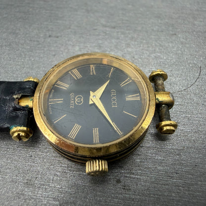 Gucci 2000L Watch Women 22mm Black Dial Gold Plated Round New Battery VTG LKASDT3