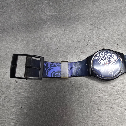 Swatch Tristan Mens Watch 34mm Blue Dial Black Tone Round GB135 New Battery4