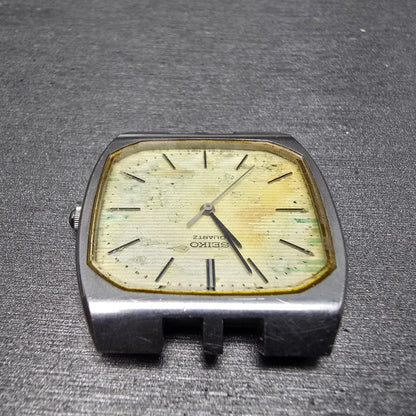 Seiko Watch Men 32mm White Dial Silver Tone Rectangle 7810-5019 Vintage PARTS5