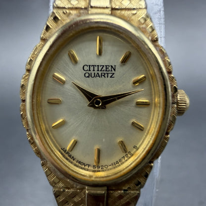 Citizen Watch Women 17mm Champagne Dial Gold Tone Oval 5920-S056331 New Batt VJG1