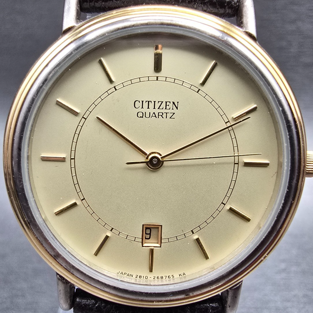 Citizen Watch Men 31mm Champagne Dial Gold Tone Date 2810-953312 New Battery1