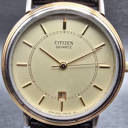 Citizen Watch Men 31mm Champagne Dial Gold Tone Date 2810-953312 New Battery1