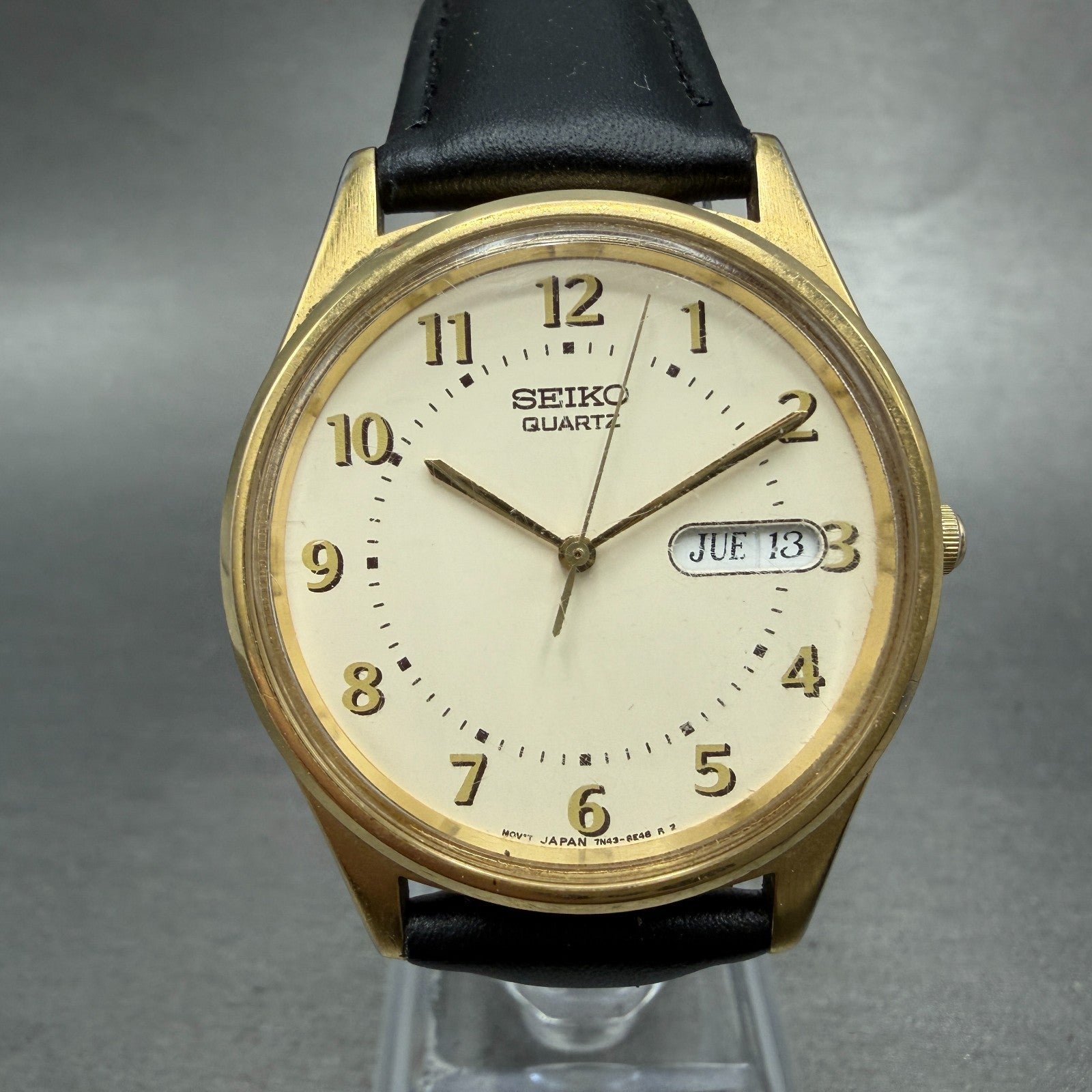 Seiko Watch Men 35mm Cream Dial Gold Tone Daydate Round 7N43-8A39 New Battery0