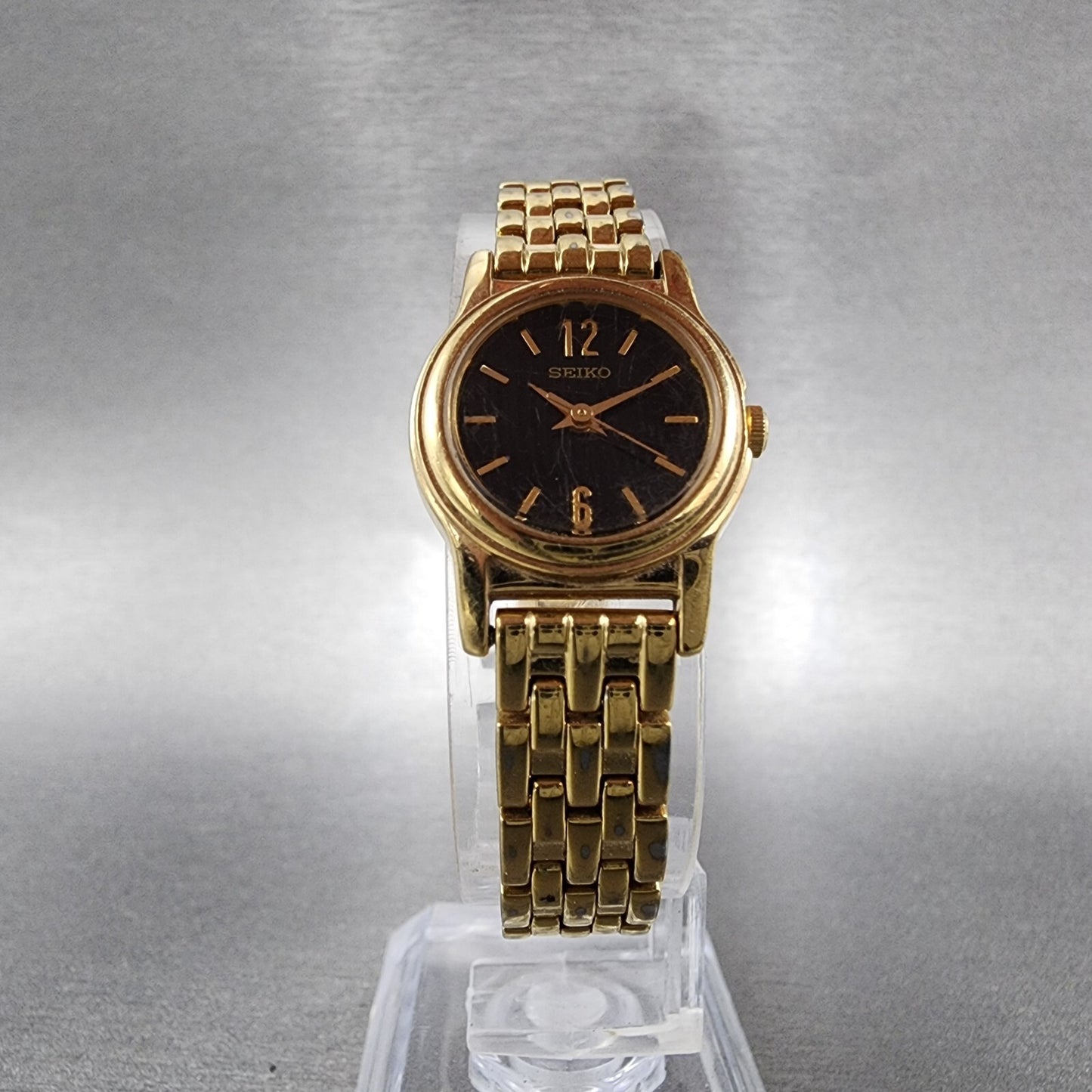 VTG Seiko Watch Women 19mm Black Dial Gold Tone Round 1N010GD0 New Battery5