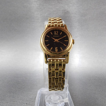 VTG Seiko Watch Women 19mm Black Dial Gold Tone Round 1N010GD0 New Battery5