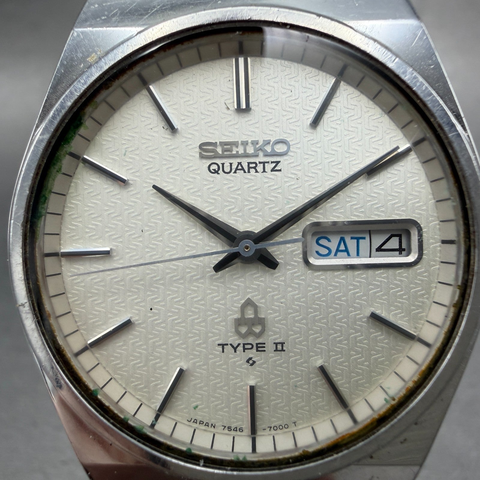 Seiko Type II Watch Men 36mm Silver Dial Silver Tone Daydate 7546-7000 New Batt1