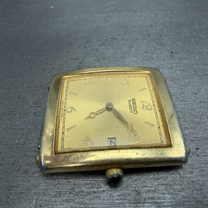 Seiko Tank Watch Men 29mm Champagne Dial Gold Tone Date Rectangle 7N29-5049 PART6