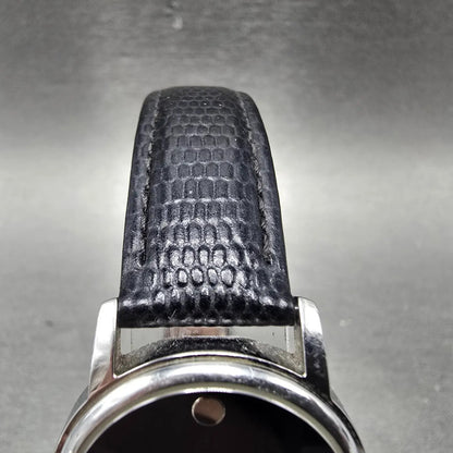 Movado Museum Watch Men 39mm Black Dial Steel Round Leather 2100002 New BatteryJ4