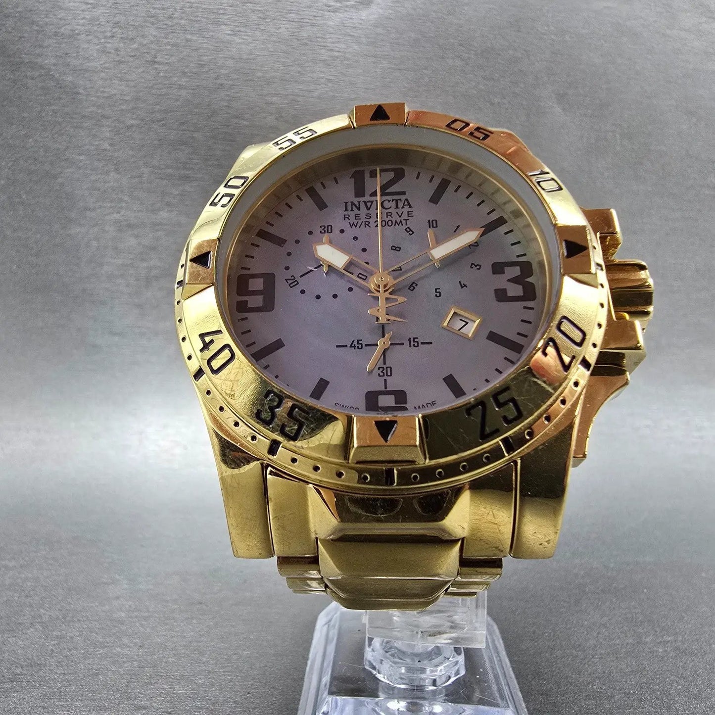 Invicta Reserve Chronograph Watch Men 50mm MOP Dial Gold Tone 6257 New Battery5