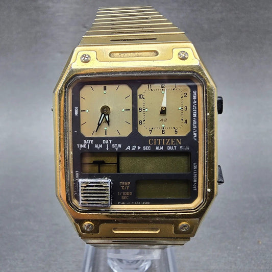Citizen Ana Digi Watch Men 31mm Gold Alarm Chronograph 8980-084918 PARTS Vintage0