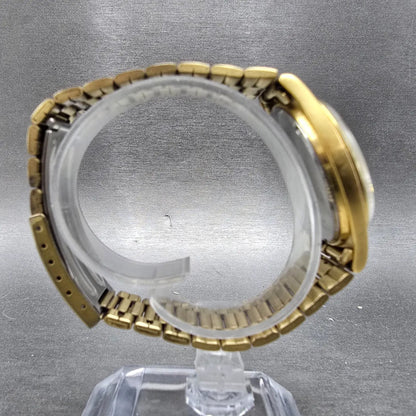 Seiko SQ Watch Men 35mm Champagne Dial Gold Tone Date 5Y22-8020 Round PARTS9