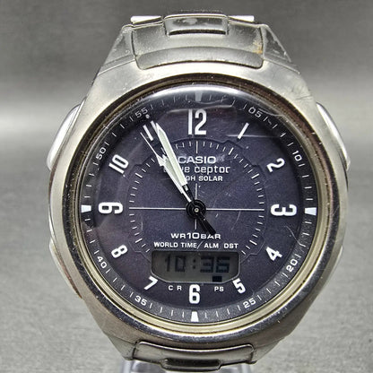 Casio WVA-430TJ Watch Men 42mm Blue Dial Silver Alarm Chrono Waveceptor PARTS0