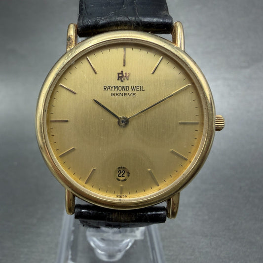 Raymond Weil Watch Men 32mm Champagne Dial Gold Tone Date 9124-2 New Battery0
