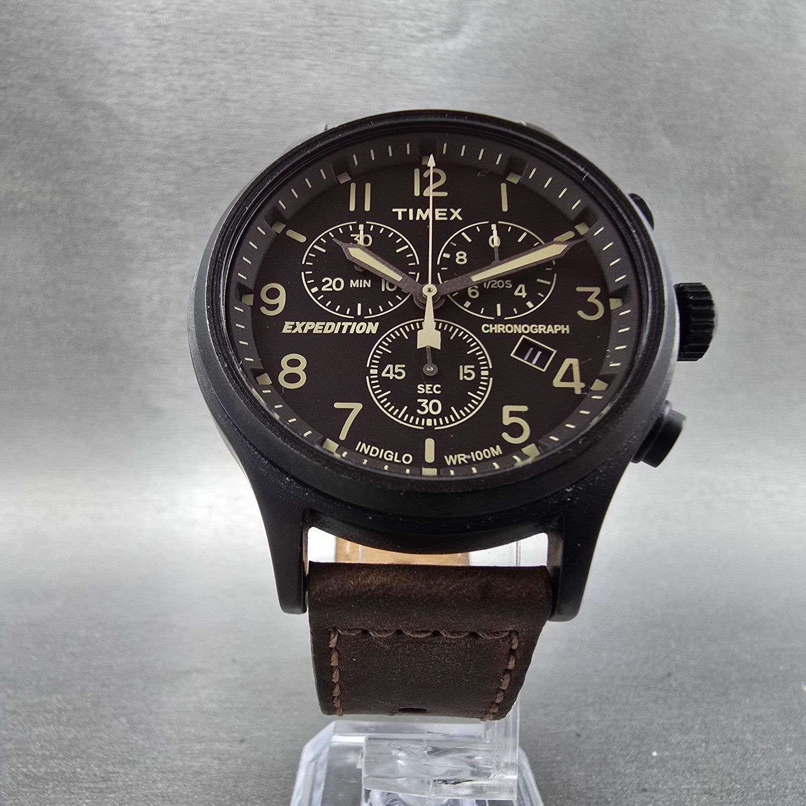 Timex Expedition Field Chronograph Watch Men 43mm Black Dial Black Tone New BatR5