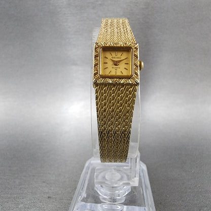 Seiko Tank Watch Women 13mm Champagne Dial Gold Tone 1e205040 New Battery5