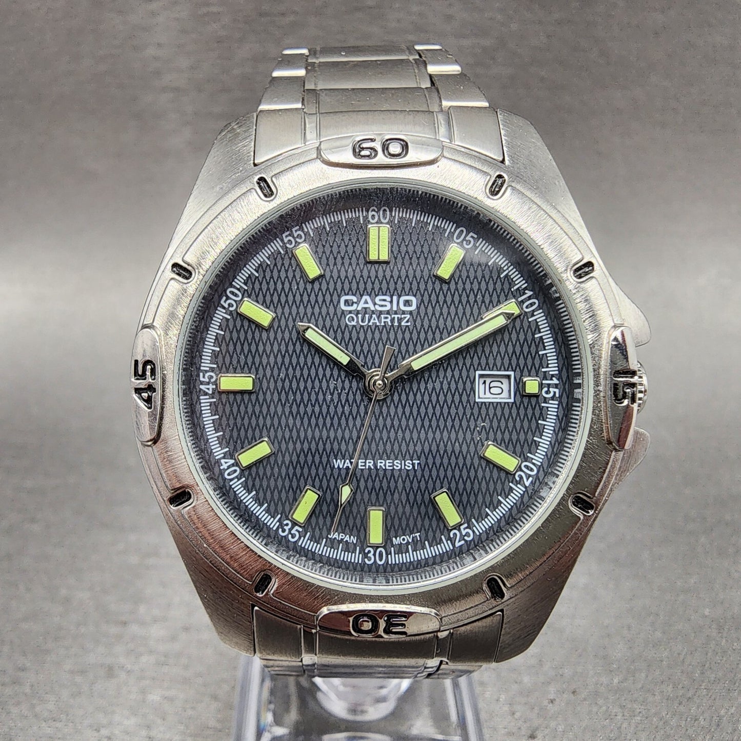 Casio MTP1244 Dive Watch Men 41mm Black Dial Silver Tone Date Round New Battery0