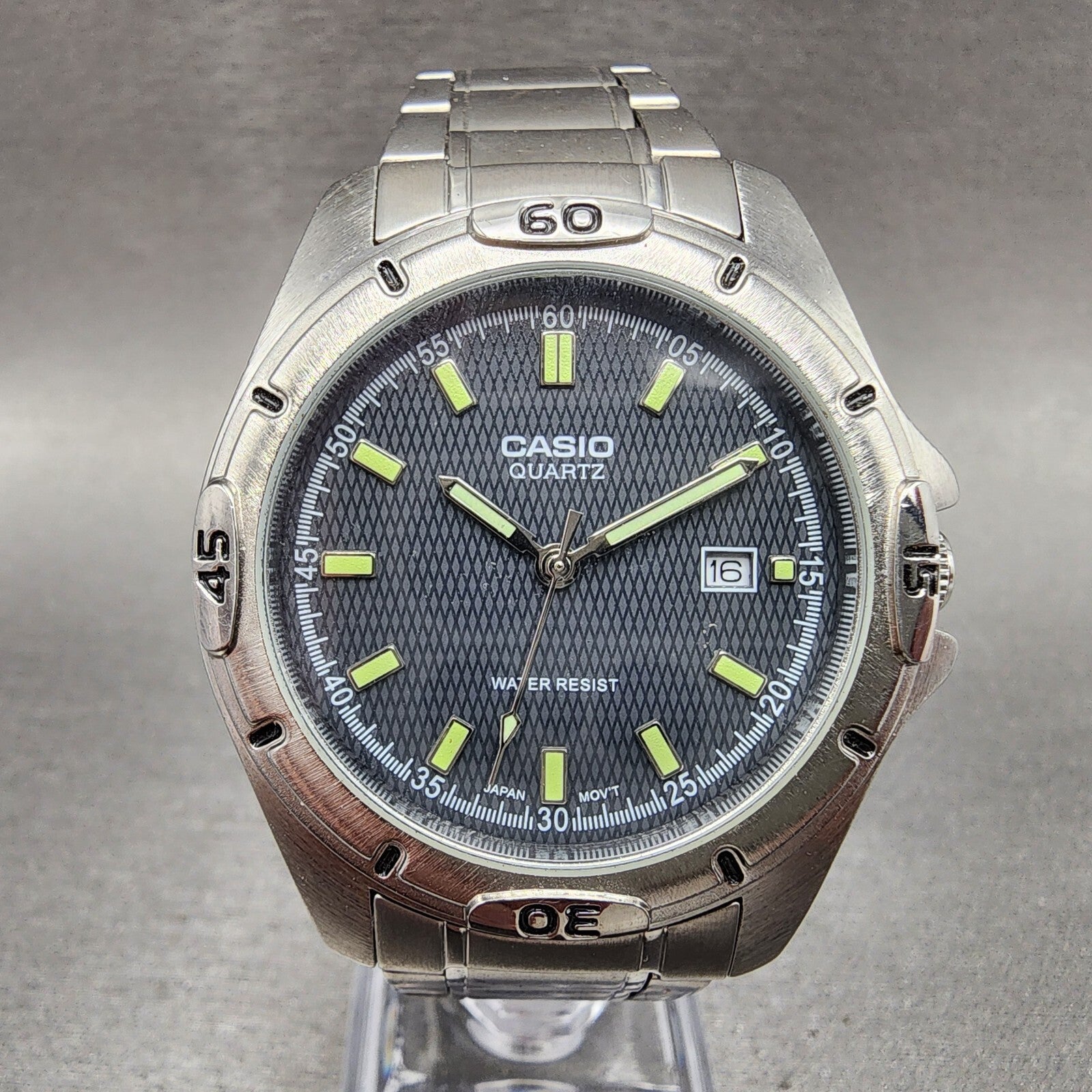 Casio MTP1244 Dive Watch Men 41mm Black Dial Silver Tone Date Round New Battery0