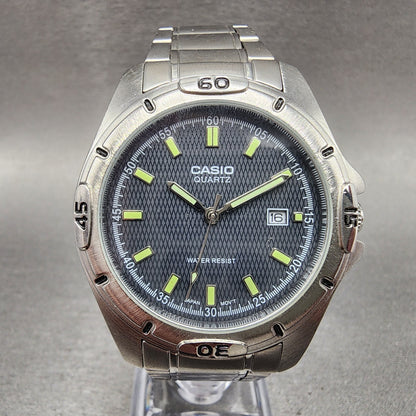 Casio MTP1244 Dive Watch Men 41mm Black Dial Silver Tone Date Round New Battery0