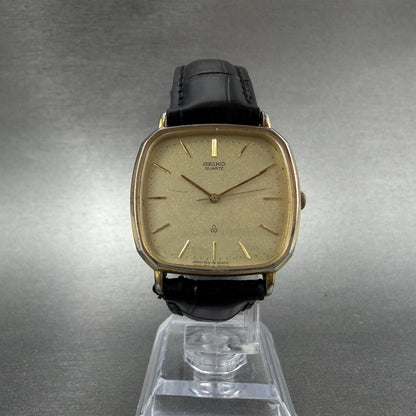 Seiko Watch Men 31mm Champagne Dial Gold Tone Rectangle 5931-5470 New Battery5