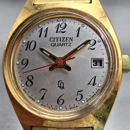 Citizen CQ Watch Women 24mm Silver Dial Gold Tone Date 2010-891252 New Battery1