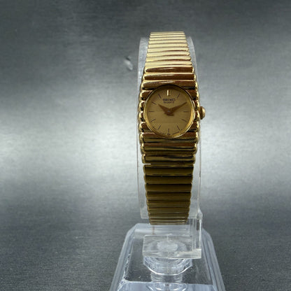 Seiko Watch Women 14mm Gold Dial Gold Tone Rectangle 1E20-5099 New Battery NOS5