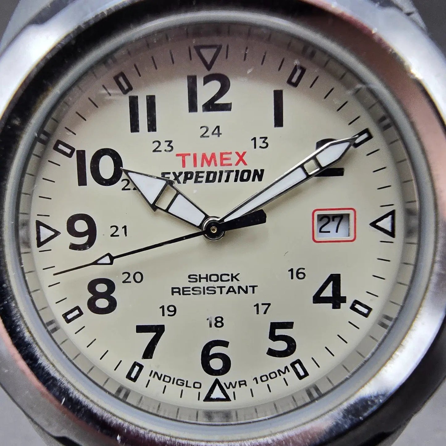 Timex Expedition Watch Men 41mm Cream Dial Silver Tone Date T49261 New Battery K1