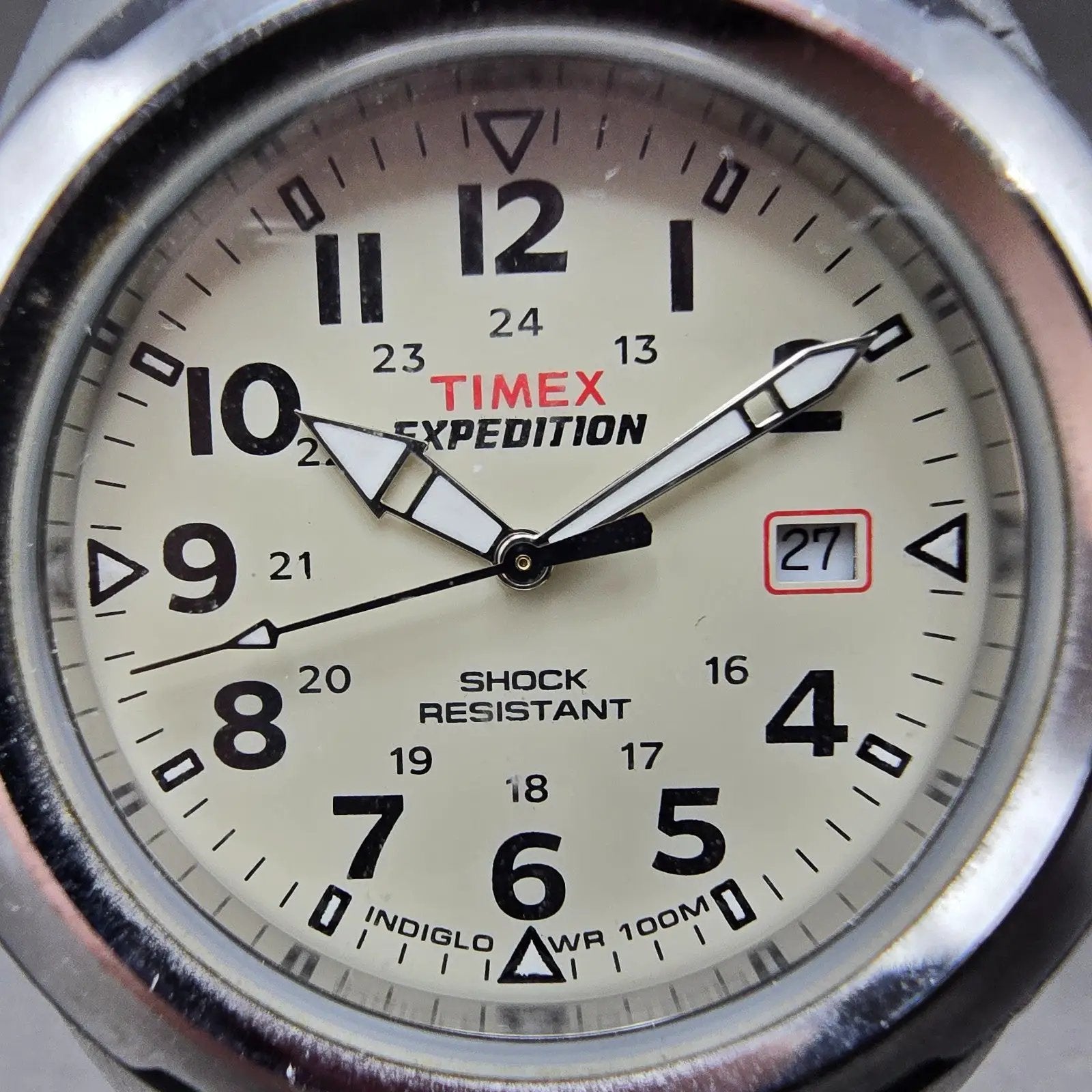 Timex Expedition Watch Men 41mm Cream Dial Silver Tone Date T49261 New Battery K1