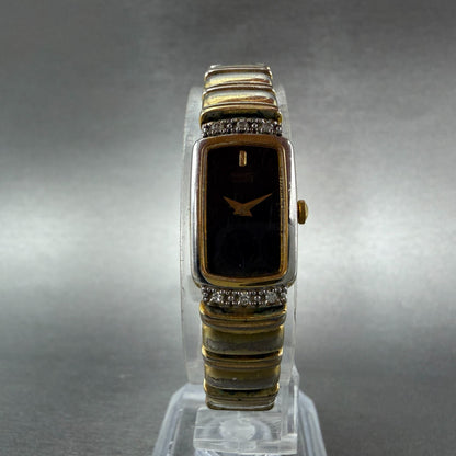Seiko Tank Watch Women 13mm Black Dial Gold Tone Rectangle 2E20-6929 New Battery5
