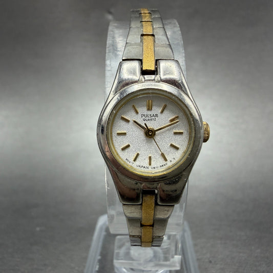 Seiko Pulsar Watch Women 17mm Silver Dial Two Tone Round V811-2280 New Battery0