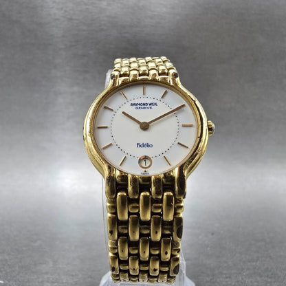 Raymond Weil Watch Women 24mm White Dial Gold Plated Date Round 4702 New Batt KT5