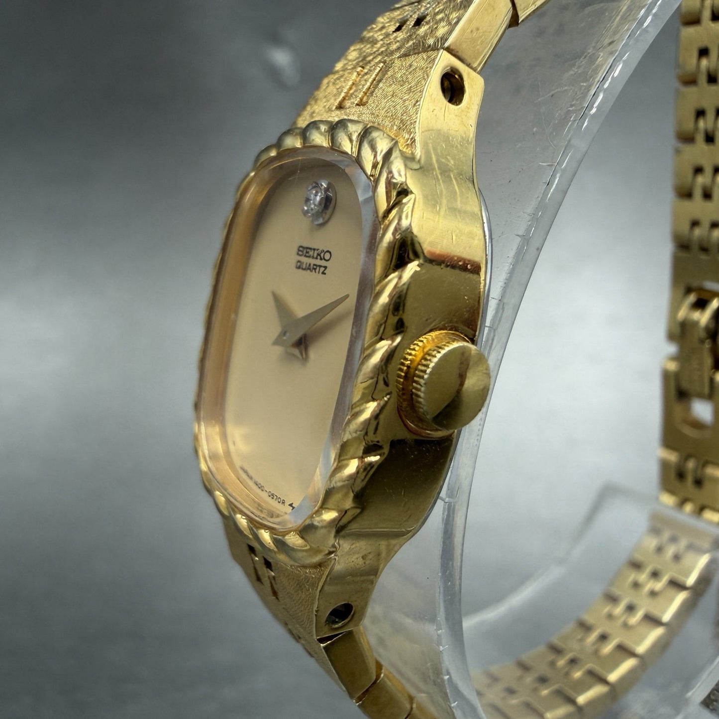 Seiko Watch Women 17mm Tan Dial Gold Tone Rectangle VTG 1400-5349 New Battery2