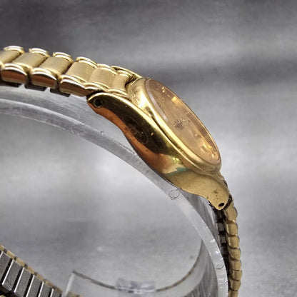 Seiko Watch Women 20mm Gold Dial Gold Tone Round 1N01-0E19 New Battery Vintage3