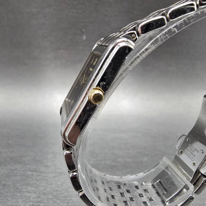 Citizen Eco-Drive Stiletto Tank Watch Women 19mm Black Dial Two Tone Works JP2