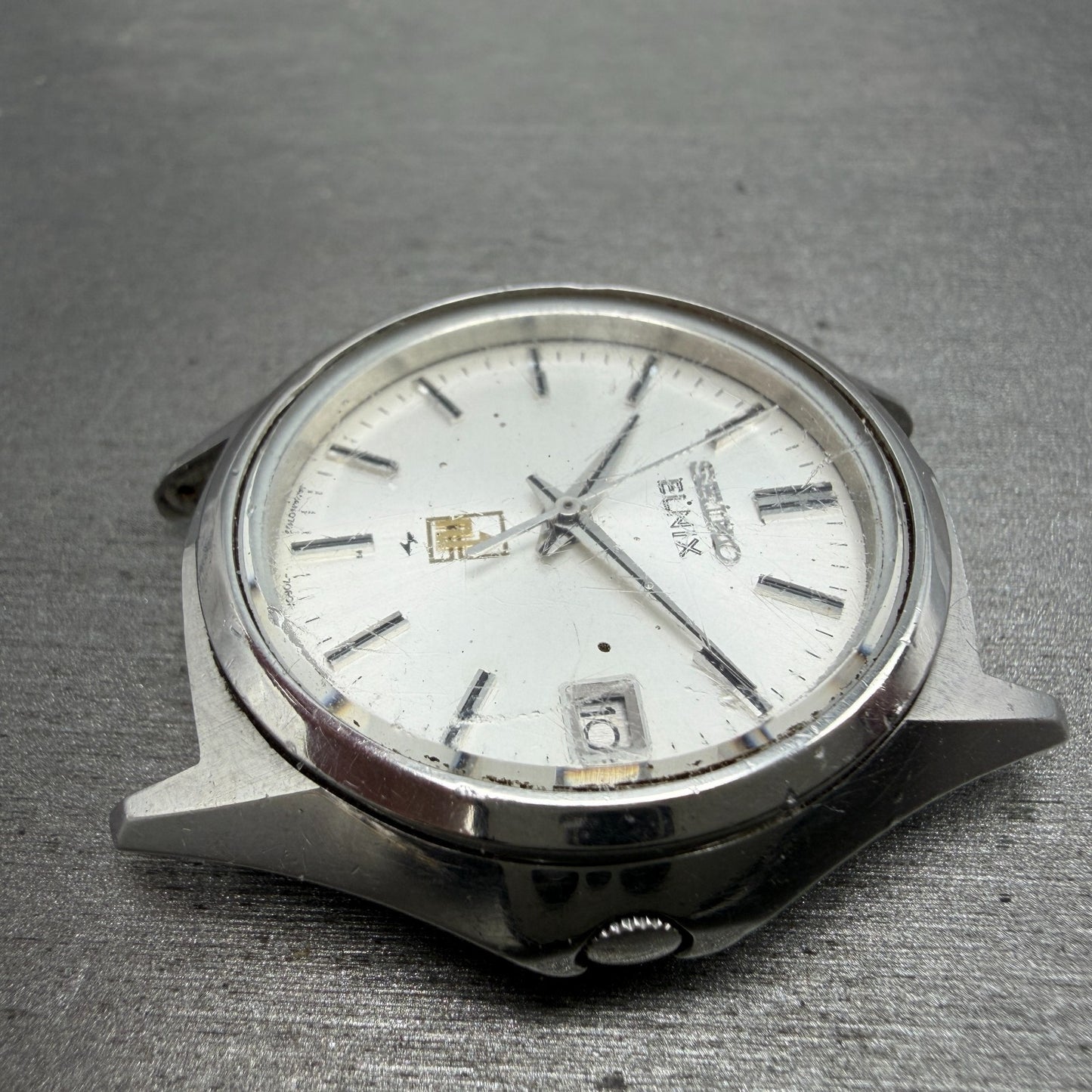 Seiko Elinx Watch Men 37mm Silver Dial Silver Tone Date Round 0702-7070 PARTS6