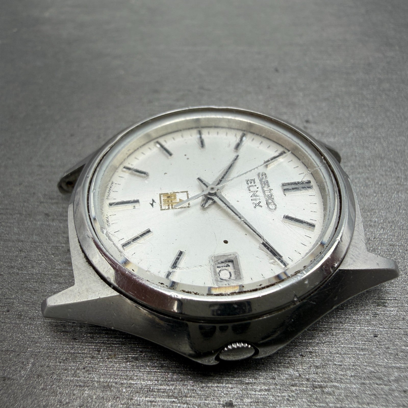 Seiko Elinx Watch Men 37mm Silver Dial Silver Tone Date Round 0702-7070 PARTS6
