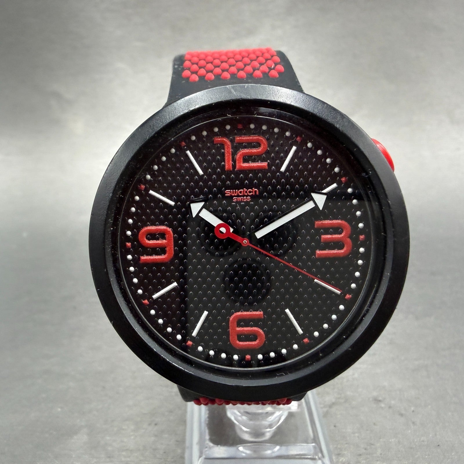 Swatch Big Bold BBBlood Watch Men 47mm Black Dial Black Tone Round New Battery0